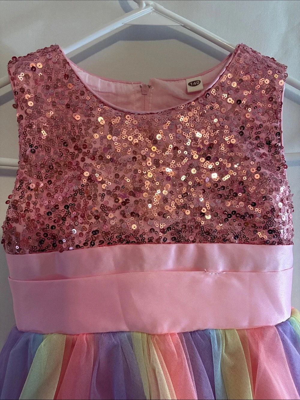 Pink Sequin & Rainbow Tulle Girls' Party Dress